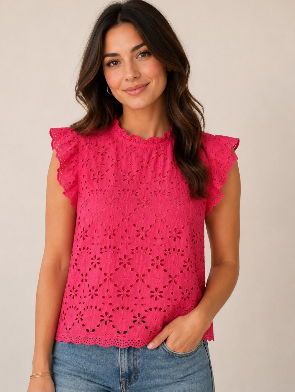 House of Harlow 1960 Eyelet Flutter Sleeve Top